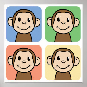 Pôster Clipart dos desenhos animados com os 4 macacos