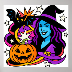 Poster Clipe de bruxa das bruxas do Halloween PNG, mulher