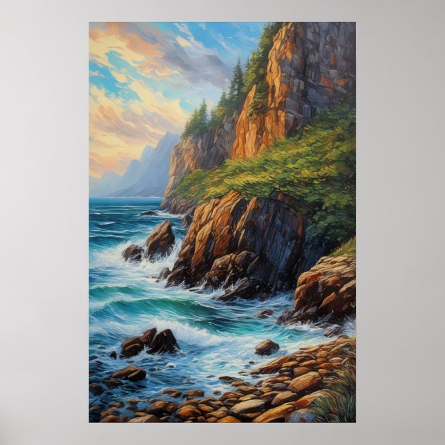 Poster Clipes rochosos fechados em verde (Frente)