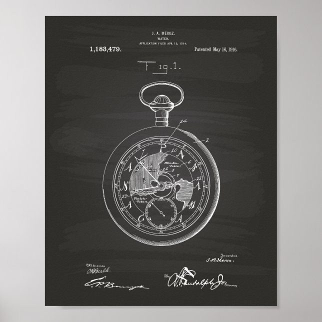 Pôster Clique em Primavera Watch 1916 Patent Art Chalkboa (Frente)