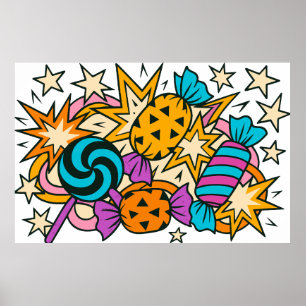 Poster Cloreto de Halloween, PNG, doces coloridos e l