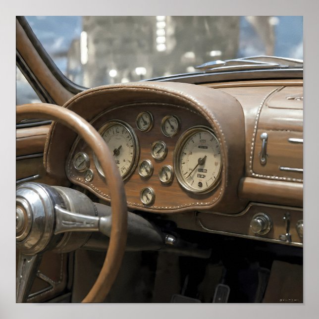 Poster Close-Up Luxury: Vintage Dashboard Cockpit Detail (Frente)
