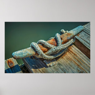 Pôster Close-up of boat cleat and rope