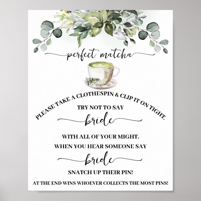 Poster Clothespin Eucalyptus Matcha Bridal Shower Game (Frente)