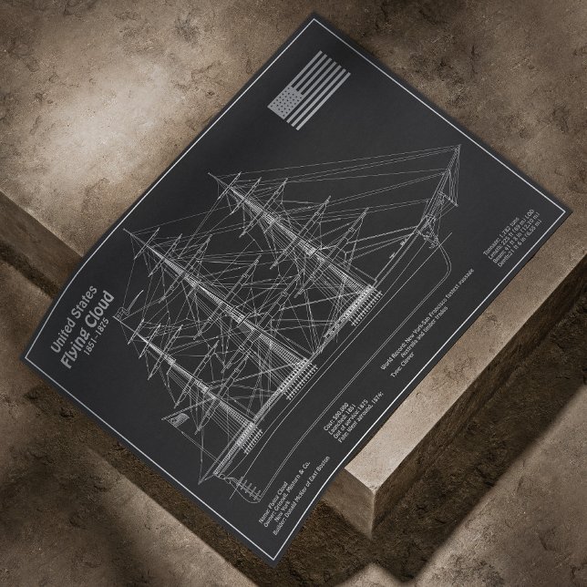 Poster Cloud Voadora de Entrega de Clipper - PD de Bluepr (Clipper Ship Flying Cloud - Blueprint PD. Poster)