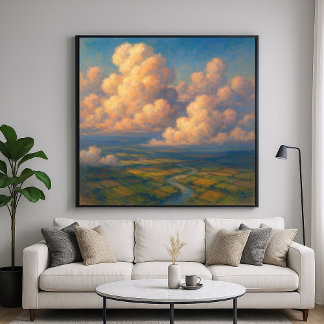 Poster Clouds Over Landscape - Pastel Painting Style