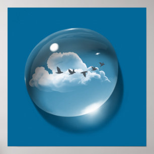 Poster Cloudscape de Arte Moderna - Linguagem Azul Mínima