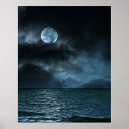 Poster Cloudy Moon Shore at Night