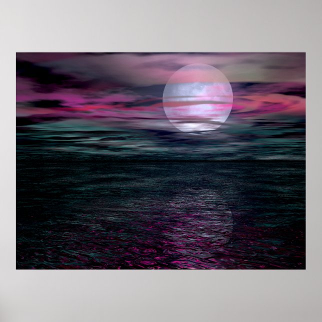 Poster Cloudy Sky Ocean Moon Rise (Frente)