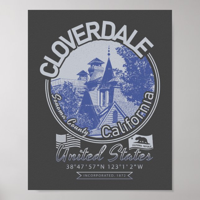 POSTER CLOVERDALE SONOMA CALIFÓRNIA - CIDADE DE CLOVERDAL (Frente)