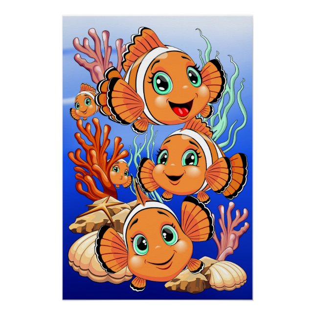 Pôster Clown fish Cartoon cute Family Underwater (Frente)