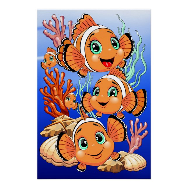 Pôster Clown fish Cartoon cute Family Underwater (Frente)