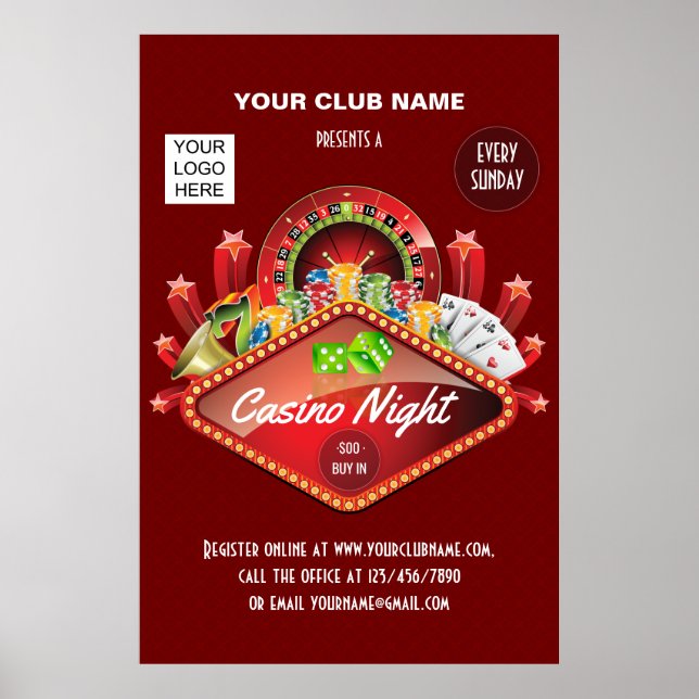 Poster Club Casino Night Party personalizou adicionar fot (Frente)