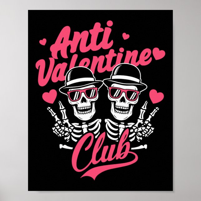 Poster Clube Anti-Valentine Engraçado Esqueleto Solteiro  (Frente)