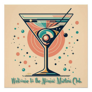 Pôster Clube da Martini Atômica Retro Futurista Idade Esp
