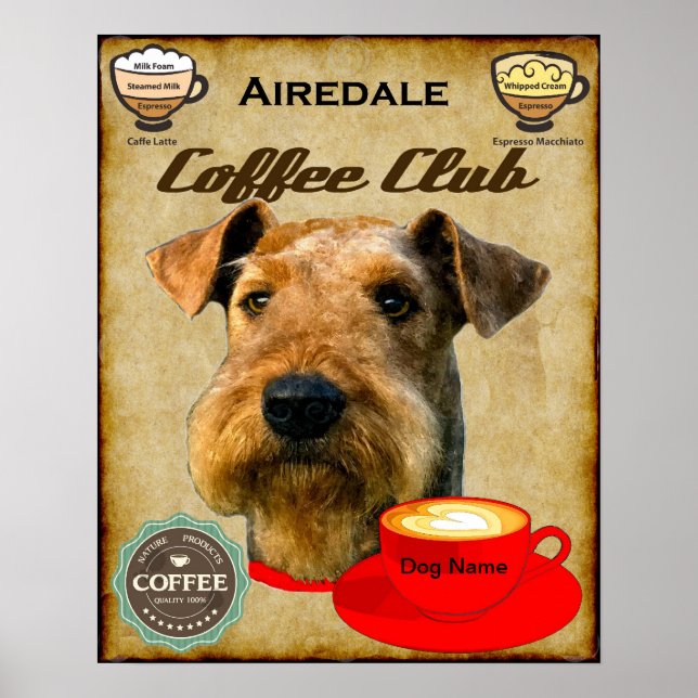 Pôster Clube de Café do Airedale Terrier (Frente)
