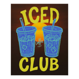 Pôster Clube de Café Gelado Azul Amarelo de Verão Amante