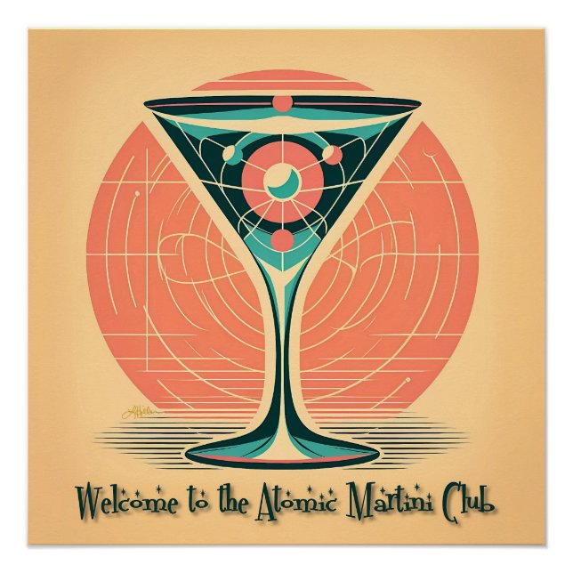 Pôster Clube de Coquetel Martini Atômico com Emaranhament (Frente)