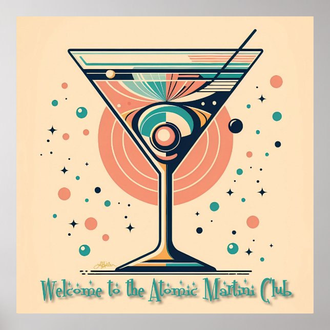 Poster Clube de Martini Atômico Retro Futurista Idade Esp (Frente)