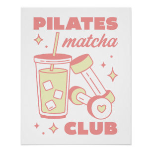 Pôster Clube de Pilates amante de matcha verde e rosa est
