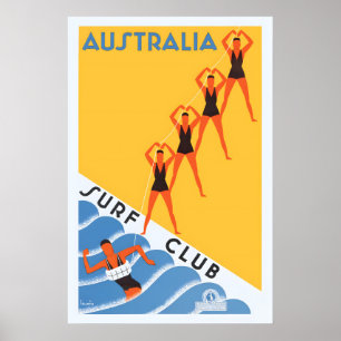 Poster Clube de Surf Australiano anos 1930 Estilo de Viag