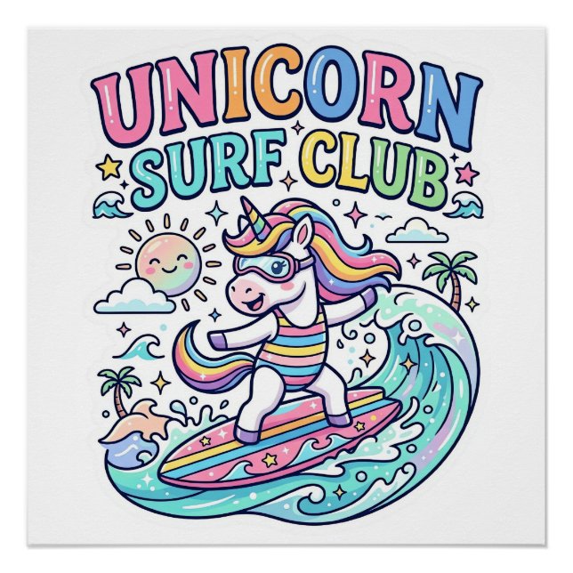 Pôster Clube de Surf Unicórnio (Frente)
