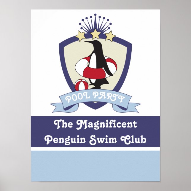 Poster Clube Personalizado de Nadação Crest Cute Penguin  (Frente)