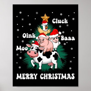 Poster Cluck Oink Baa Moo Fazenda Árvore de Natal Merr