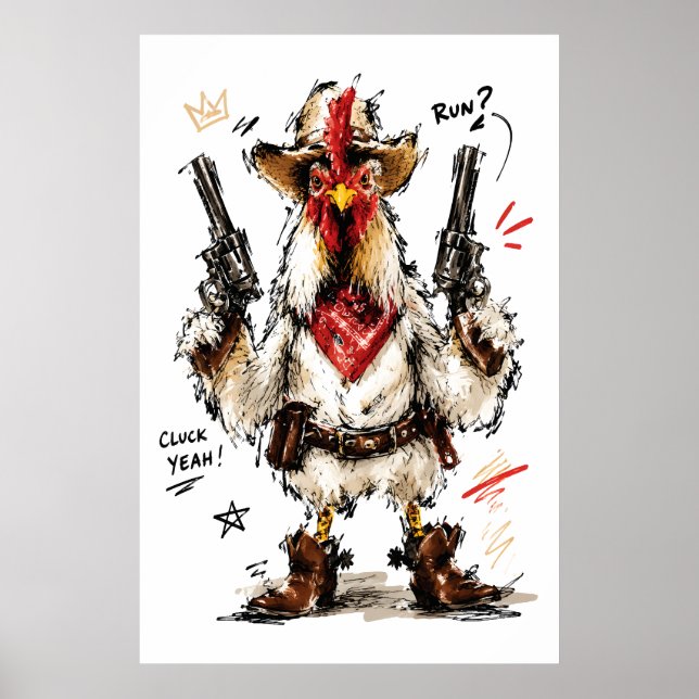 Poster Cluck Yeah! Galo Caubói com Pistolas (Frente)