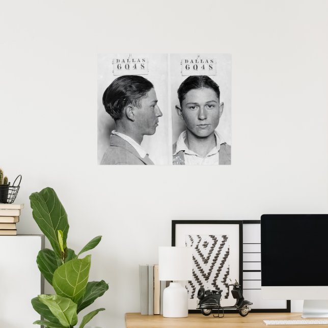 Poster Clyde Champion Barrow MugShot Dallas Circa 1926 (Escritório em casa)