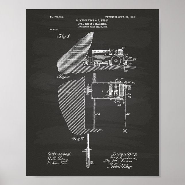 Poster Coal Mining Machine 1903 Patent Art Chalkboard (Frente)