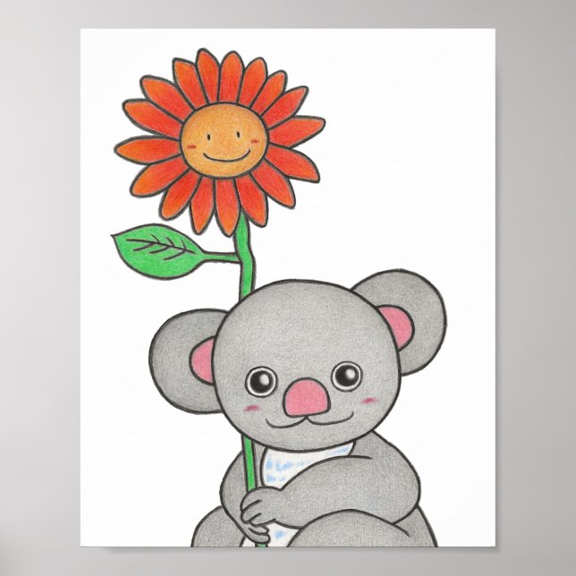 Poster Coala personalizada com flor (Frente)