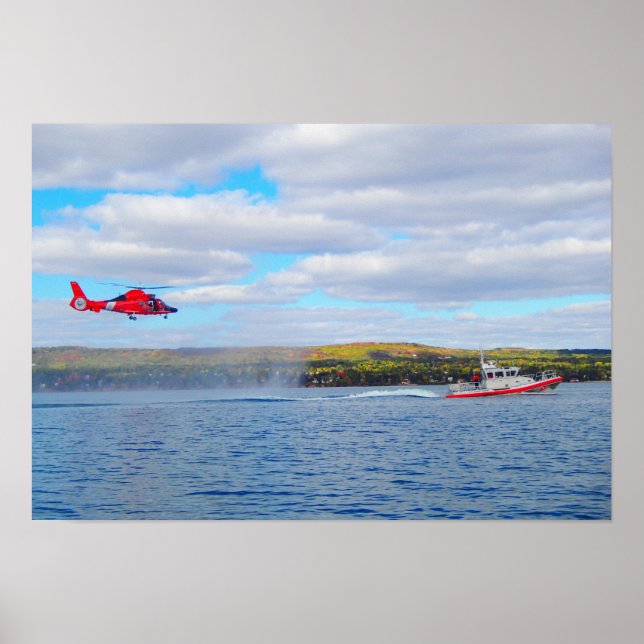Poster Coast Guard MH-65C Helicopter & Response Boat (Frente)