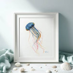 Poster Coastal Blue Jellyfish Art Watercolor<br><div class="desc">Perfect for bedrooms, office space and living areas in your coastal beach home. This print features a reproduction of my original hand painted watercolor jellyfish art in shades of blues and reds with a hint of orange. To see more tropical sea creatures art by Victoria Grigaliunas of Do Tell A...</div>