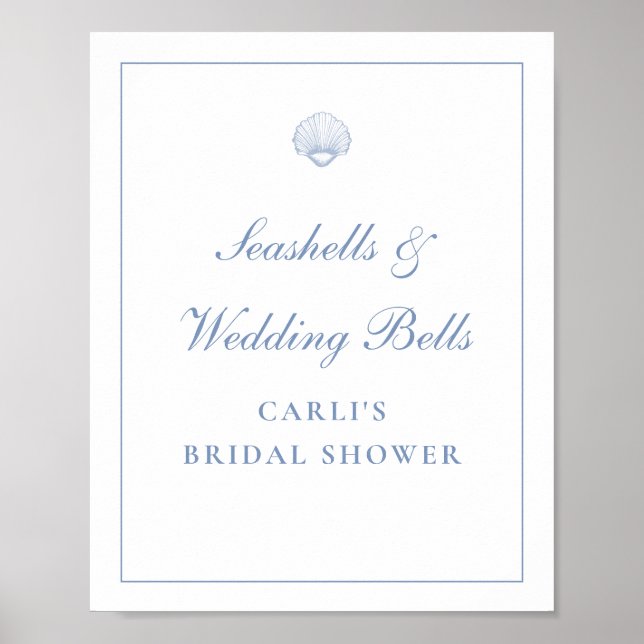 Poster Coastal Blue Seashell Bridal Shower Sign (Frente)