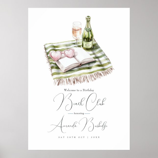 Poster Coastal Chic Beach Club Birthday Welcome Sign (Frente)