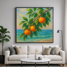 Poster Coastal Citrus - Pastel Painting Style Orange Tree