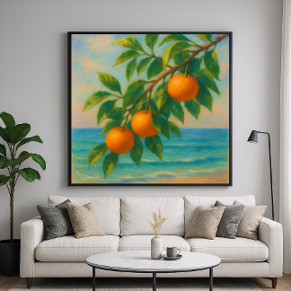Poster Coastal Citrus - Pastel Painting Style Orange Tree