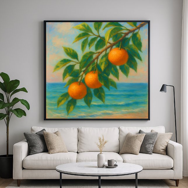 Poster Coastal Citrus - Pastel Painting Style Orange Tree (Criador carregado)