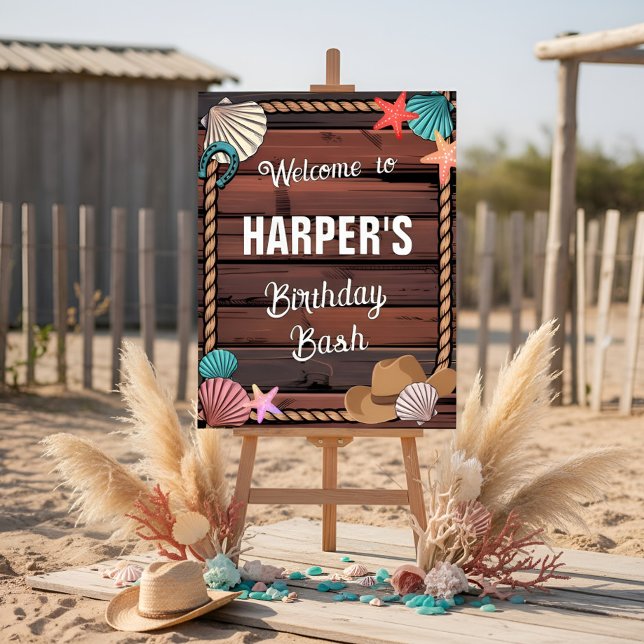 Poster Coastal Cowgirl Western Birthday Welcome Sign  (Criador carregado)