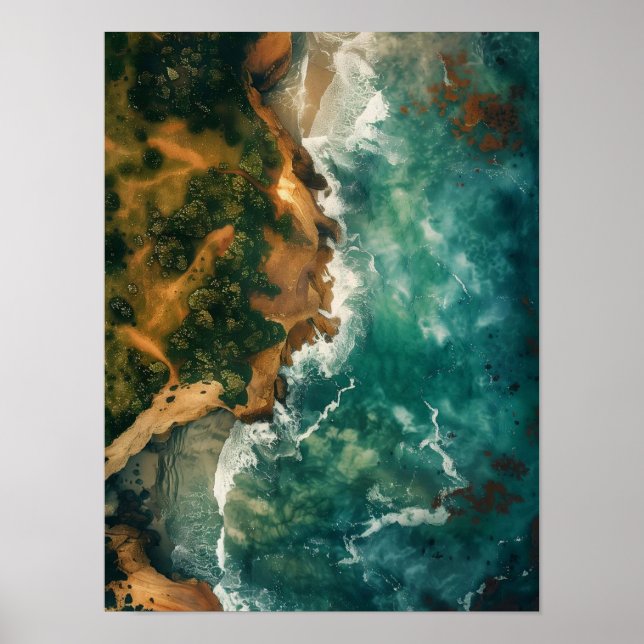 Poster Coastal Landscape Print Download, Aerial Ocean Pri (Frente)