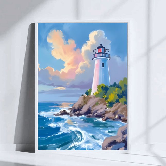 Poster Coastal Lighthouse | Blue Ocean Waves Sea (Criador carregado)