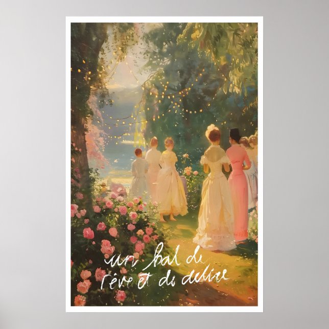 Poster Coastal Rococo Art Print Rose Garden, Lanterns (Frente)