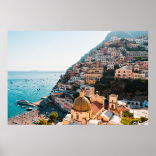 Poster Coastline Positano Itália, aldeia Cliffside