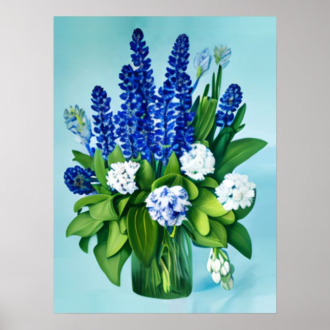 Poster Cobalt Blue Hyacinths and Hydrangeas (Frente)
