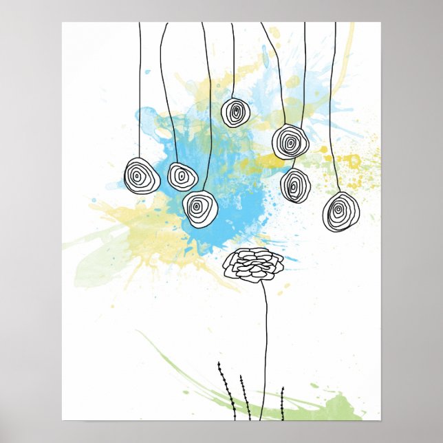 Pôster Cobalt Floral Splash-Poster (Frente)