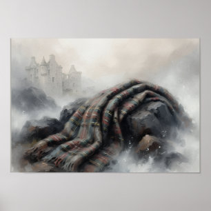 Poster Cobertor Tartan Paisagem Nebulosa do Castelo Escoc