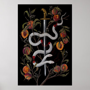 Poster Cobra com Espada e Pêssegos Dark Academia - Impres