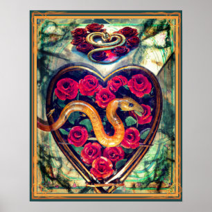 Poster Cobra, Coração e Rosas