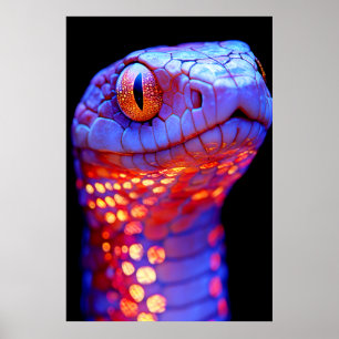 Poster Cobra de Neon brilhante com olhos hipnóticos e Sci